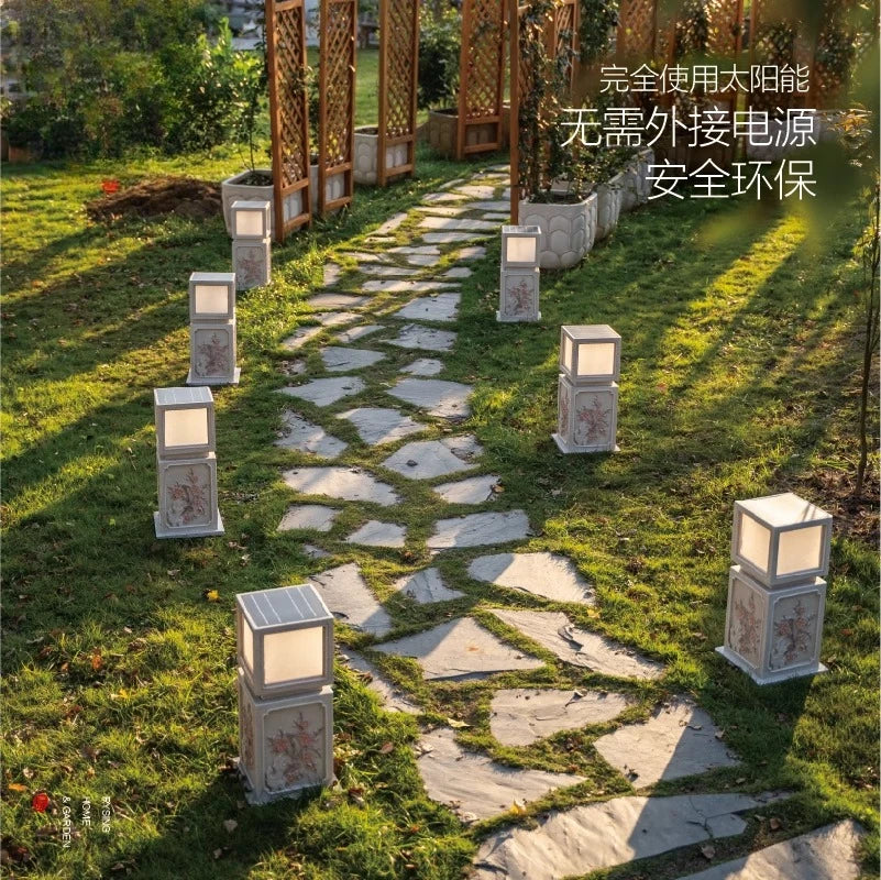 courtyard landscaping arrangement solar lawn Chinese garden outdoor villa landscape