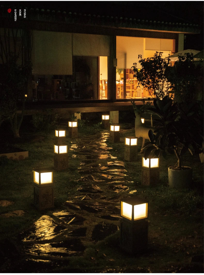 courtyard landscaping arrangement solar lawn Chinese garden outdoor villa landscape